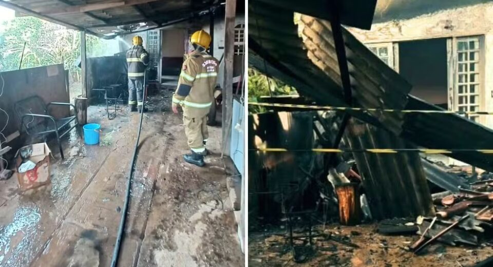 Casa onde moram idosos em Luziânia após incêndio provocado pelo filho — Foto: Arquivo/Corpo de Bombeiros Militar