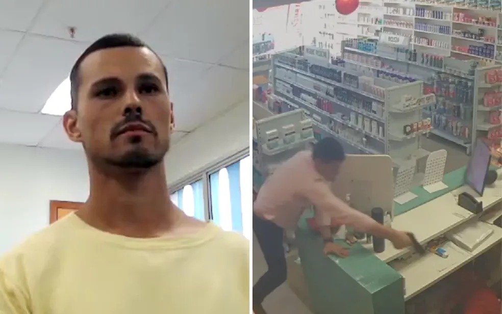 Felipe Gabriel Jardim, acusado de matar sogro João do Rosário Leão em farmácia de Goiânia, Goiás — Foto: Reprodução/TJGO