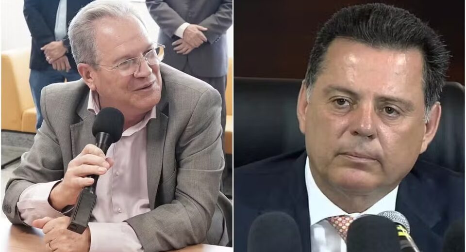 Sérgio Antônio Cardoso de Queiroz, cunhado do ex-governador Marconi Perillo, foi nomeado conselheiro do TCM — Foto: Hellenn Reis/ TCMGO e Reprodução/TV Anhanguera