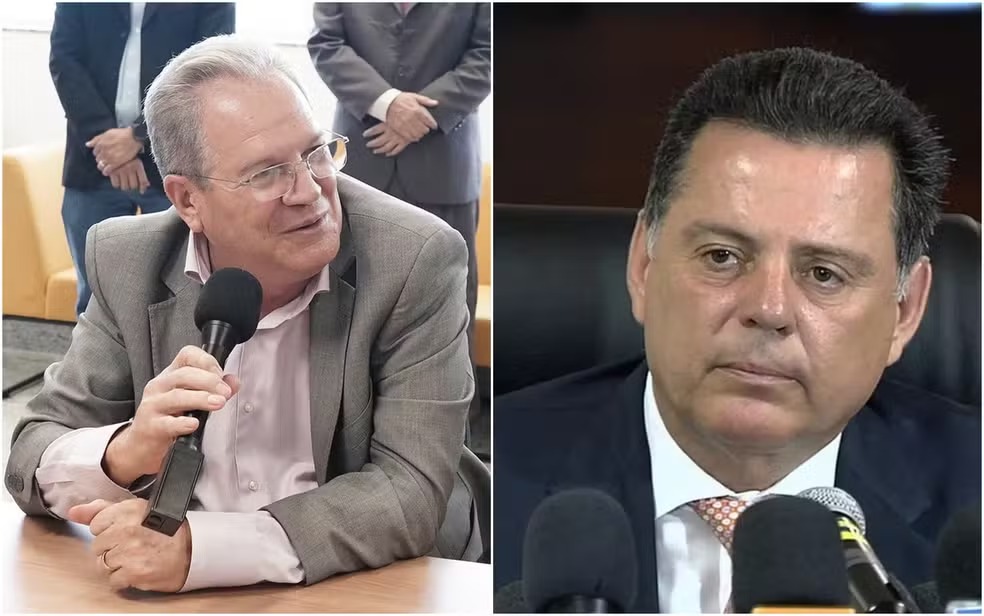 Sérgio Antônio Cardoso de Queiroz, cunhado do ex-governador Marconi Perillo, foi nomeado conselheiro do TCM — Foto: Hellenn Reis/ TCMGO e Reprodução/TV Anhanguera