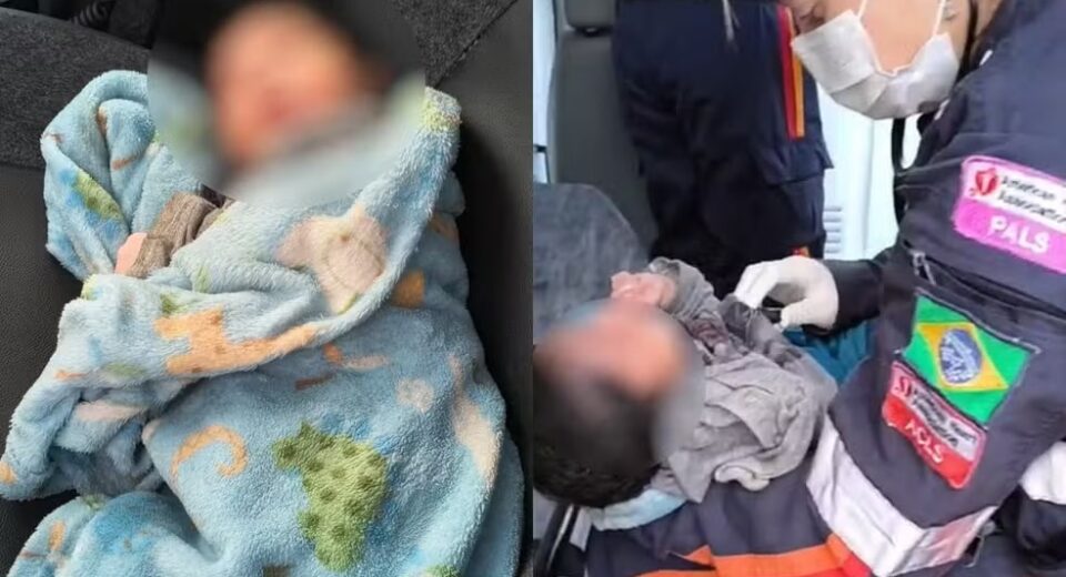 Bebê recém-nascido foi encontrado abandonado dentro de uma caixa de papelão, em Caldazinha — Foto: Divulgação/ 1º Batalhão de Polícia Militar Rodoviária