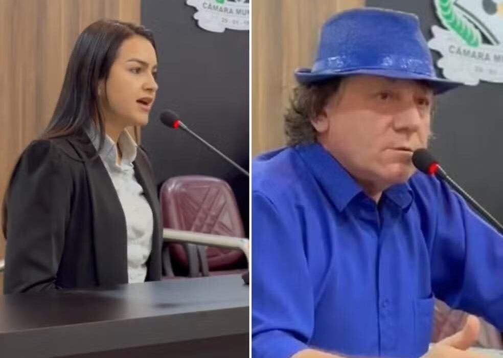 Vereadora Naiara Miranda (MDB) e prefeito Josemar Kasarin (UB) em sessão na Câmara dos Vereadores em Colinas do Tocantins