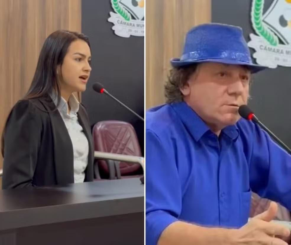 Vereadora Naiara Miranda (MDB) e prefeito Josemar Kasarin (UB) em sessão na Câmara dos Vereadores em Colinas do Tocantins