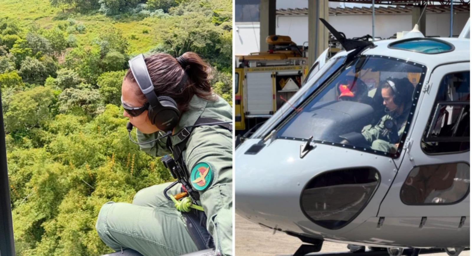 Soldado Stival (esquerda) e tenente Anaise (direita) durante operação do Centro de Operações Aéreas (COA) (Divulgação/CBMGO)