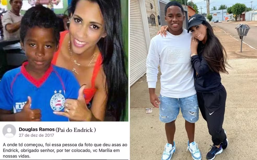 Endrick ao lado da técnica Marília Rocha — Foto: Reprodução/TV Anhanguera
