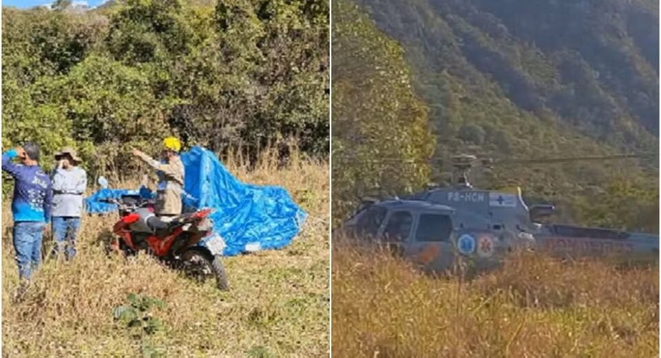 Piloto de parapente fica ferido após bater em árvore e cair durante voo