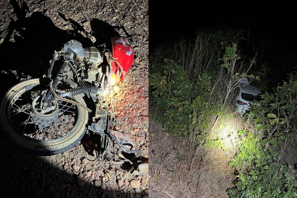 Carro e moto colidiram em trecho da BR-242, no sul do Tocantins (Reprodução/Peixe News)