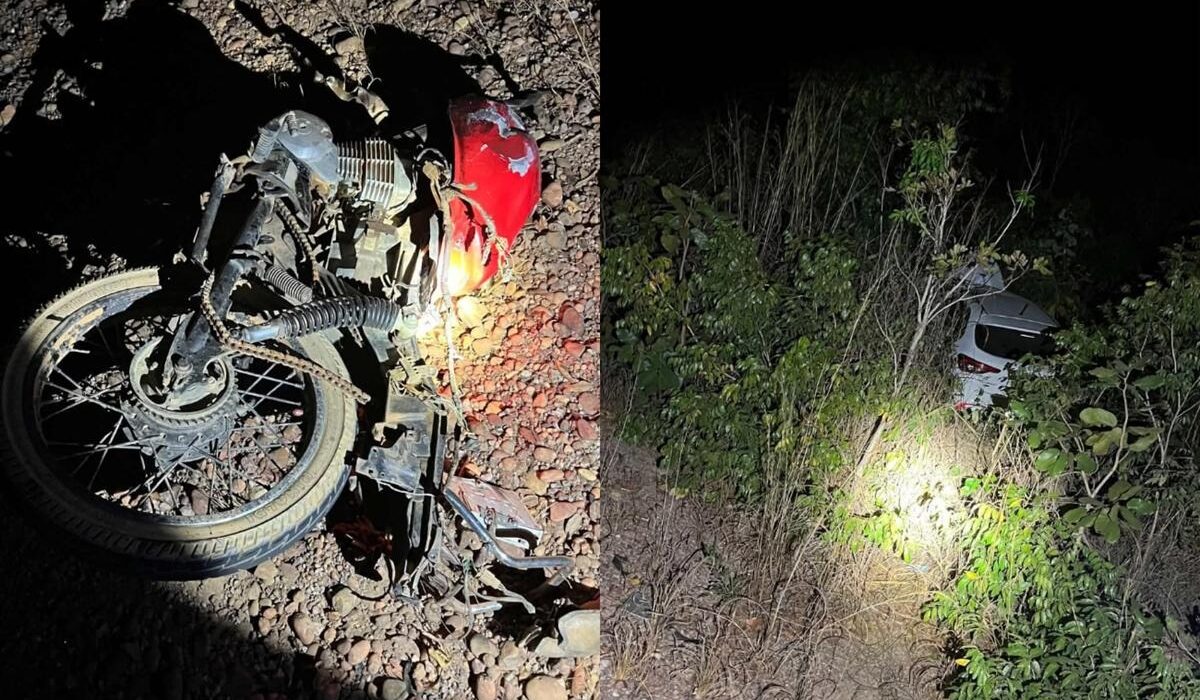 Carro e moto colidiram em trecho da BR-242, no sul do Tocantins (Reprodução/Peixe News)