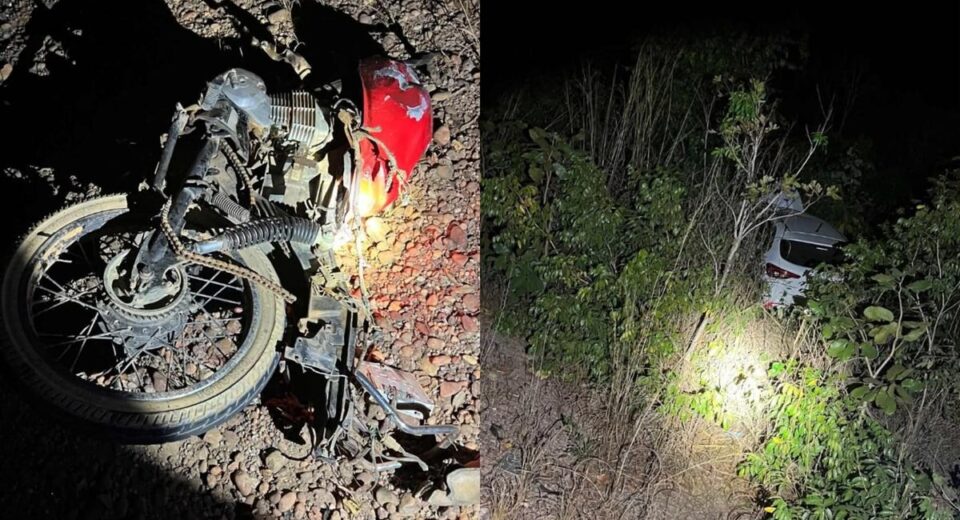 Carro e moto colidiram em trecho da BR-242, no sul do Tocantins (Reprodução/Peixe News)